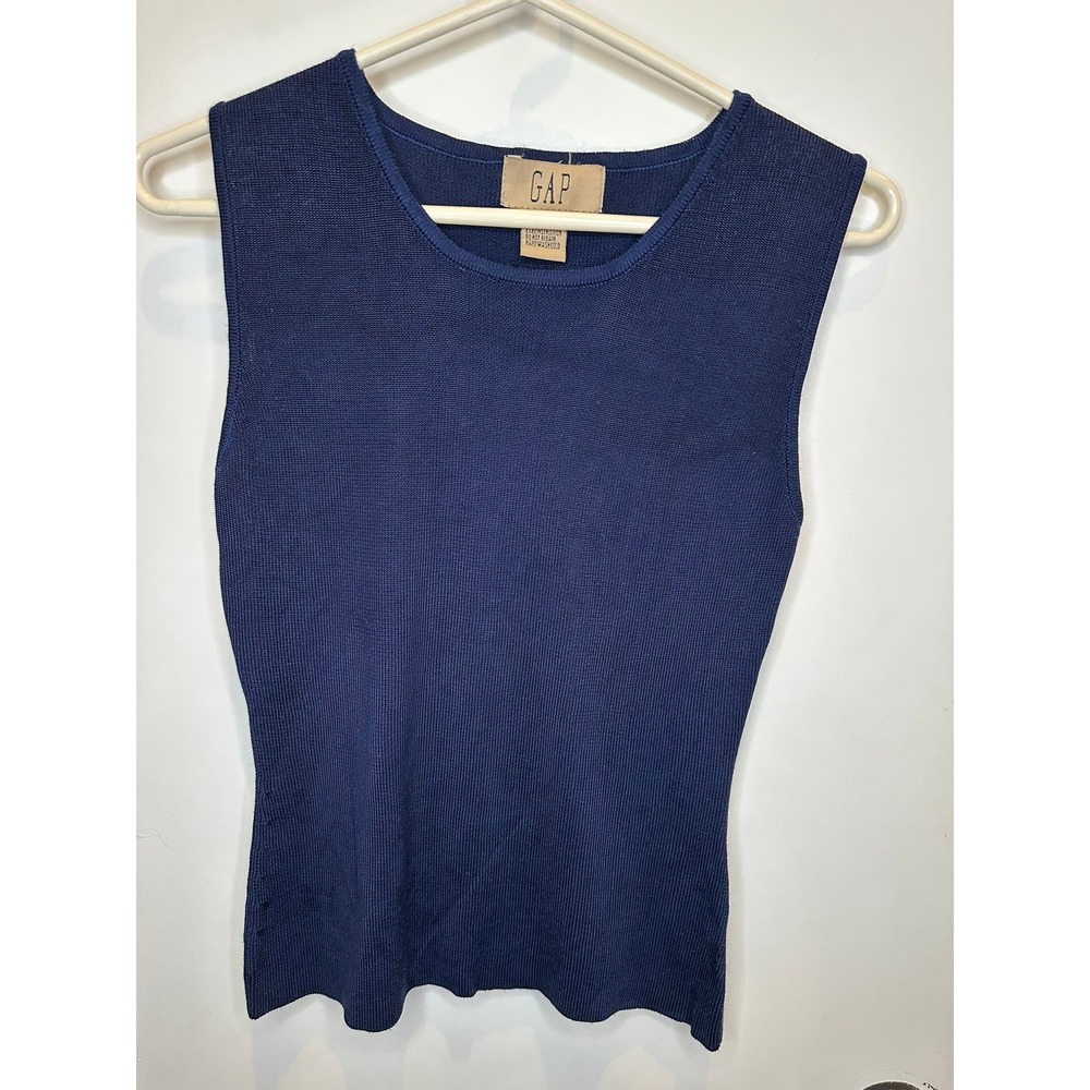 Gap Vintage Navy Blue 100% Silk Knit Sleeveless Sweater Top Medium